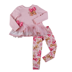 AW24 Daga Pink & Gold Paper Clip Bow Tulle Legging Set