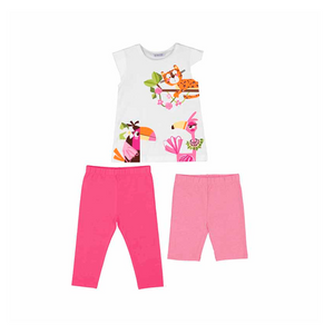 SS25 Mayoral Pink Animal Three Piece Leggings & Cycling Shorts Set