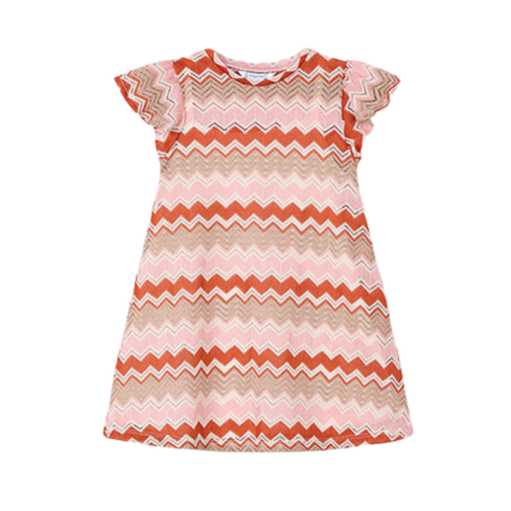 SS25 Mayoral Pink Multicoloured Chevron Frill Dress