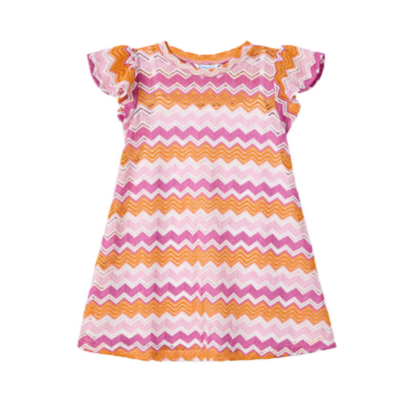 SS25 Mayoral Purple Multicoloured Chevron Frill Dress