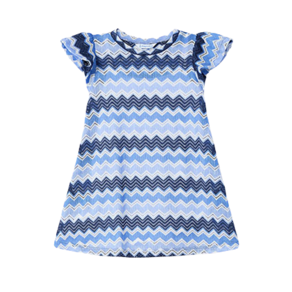 SS25 Mayoral Blue Multicoloured Chevron Frill Dress