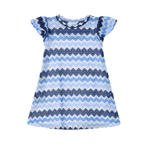 SS25 Mayoral Blue Multicoloured Chevron Frill Dress