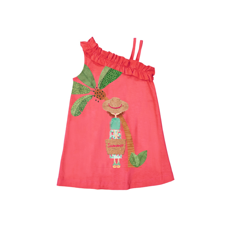 SS25 Mayoral Coral 'Summer' Girl & Palm Tree Dress