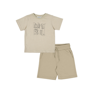 SS25 Mayoral Beige Logo Shorts Set