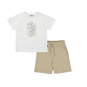 SS25 Mayoral White & Beige 'Fun' Shorts Set