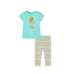 SS25 Mayoral Turquoise Girl Pattern Lines Leggings Set