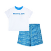 SS25 Mitch & Son Junior HAROLD & HUGO White & Blue Space Dye Logo T-Shirt & Swim Shorts Set