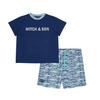 SS25 Mitch & Son Junior HAROLD & HUGO Navy Blue & White Space Dye Logo T-Shirt & Swim Shorts Set