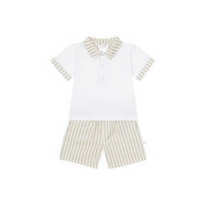 SS25 Deolinda Beige & White Stripe Polo & Shorts Set