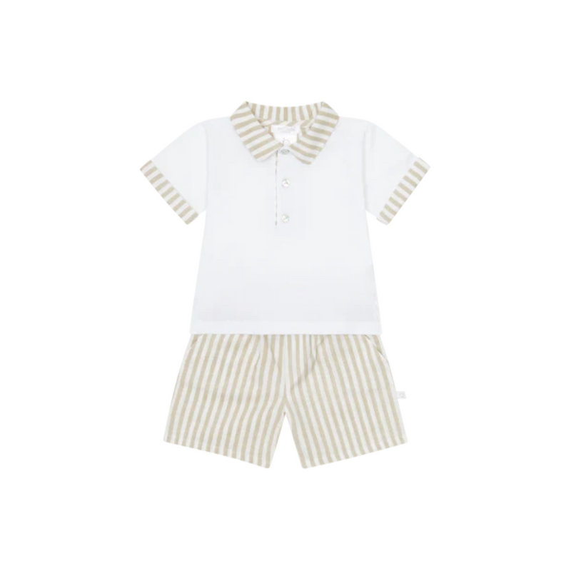 SS25 Deolinda Beige & White Stripe Polo & Shorts Set