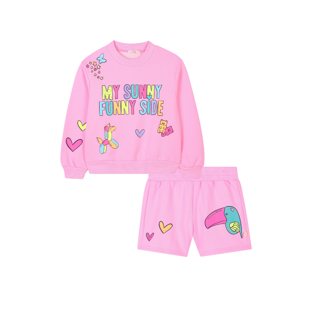 SS25 Billieblush Pink 'My Sunny Funny Side' Sweatshirt & Shorts Set