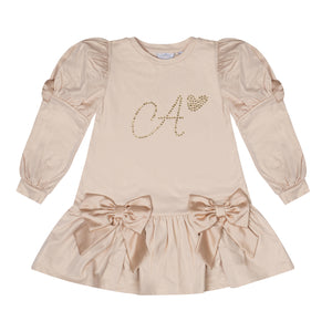 AW24 ADee RAVEN Light Gold Logo & Bows Dress