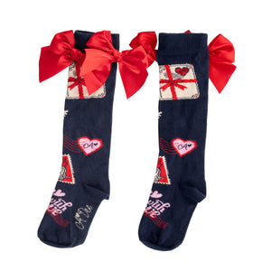 AW24 ADee RAMONA Navy Blue Envelope Print Knee High Socks