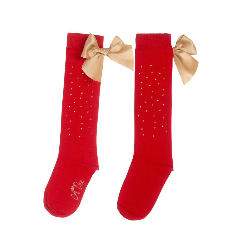 AW24 ADee RAE Red Diamanté Knee High Socks