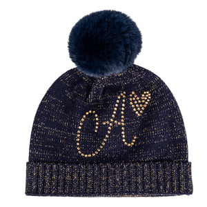 AW24 ADee RANI Navy Blue Knitted Pom Pom Hat