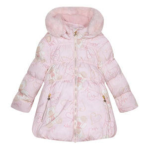 AW24 ADee STELLA Baby Pink Faux Fur Hooded Teddy Print Jacket