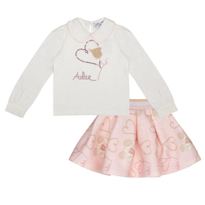 AW24 ADee STAR Baby Pink Teddy Print Skirt Set