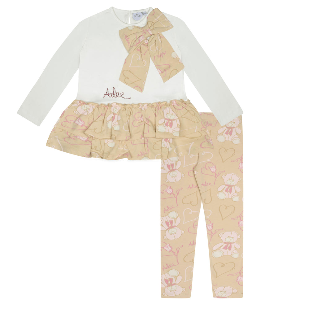 AW24 ADee SUMMER Beige Teddy Print Bow Legging Set