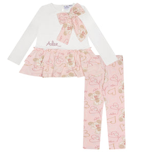 AW24 ADee SUMMER Baby Pink Teddy Print Bow Legging Set