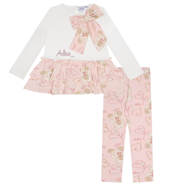 AW24 ADee SUMMER Baby Pink Teddy Print Bow Legging Set