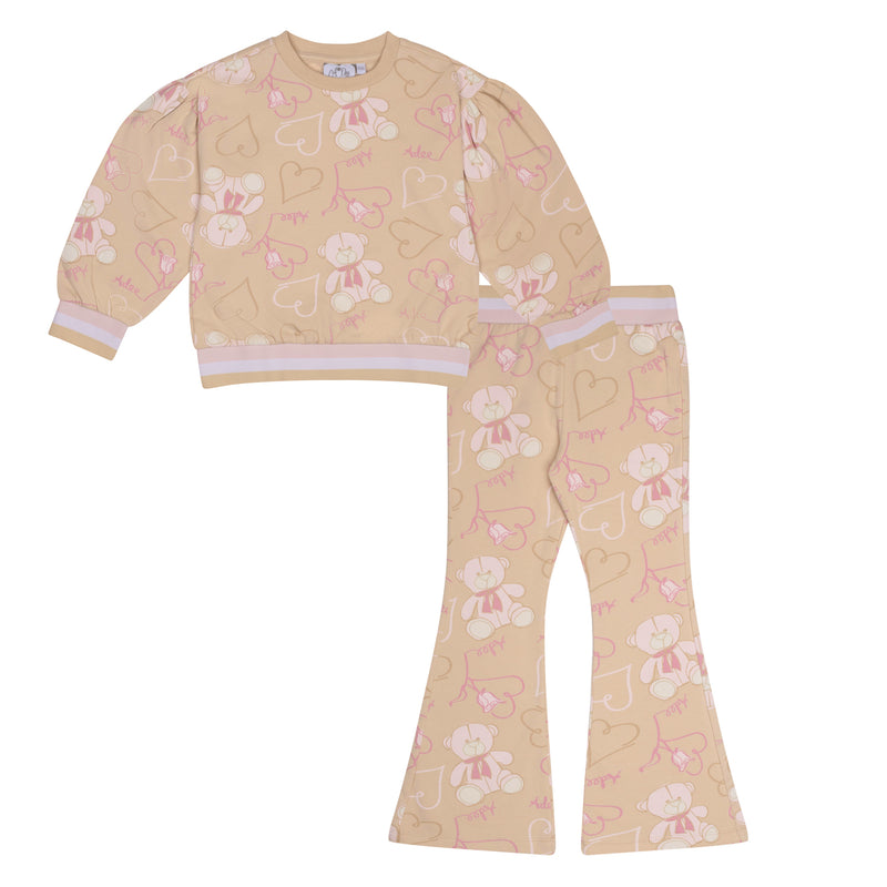 AW24 ADee SIENNA Beige Teddy Print Flare Tracksuit