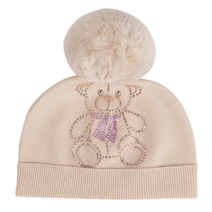 AW24 ADee SABRINA Beige Knitted Pom Pom Teddy Hat