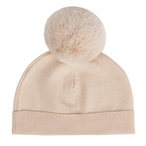 AW24 ADee SABRINA Beige Knitted Pom Pom Teddy Hat