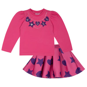 AW24 ADee TAYLOR Hot Pink Hearts & Stars Print Skirt Set