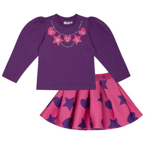 AW24 ADee TAYLOR Bold Purple Hearts & Stars Print Skirt Set