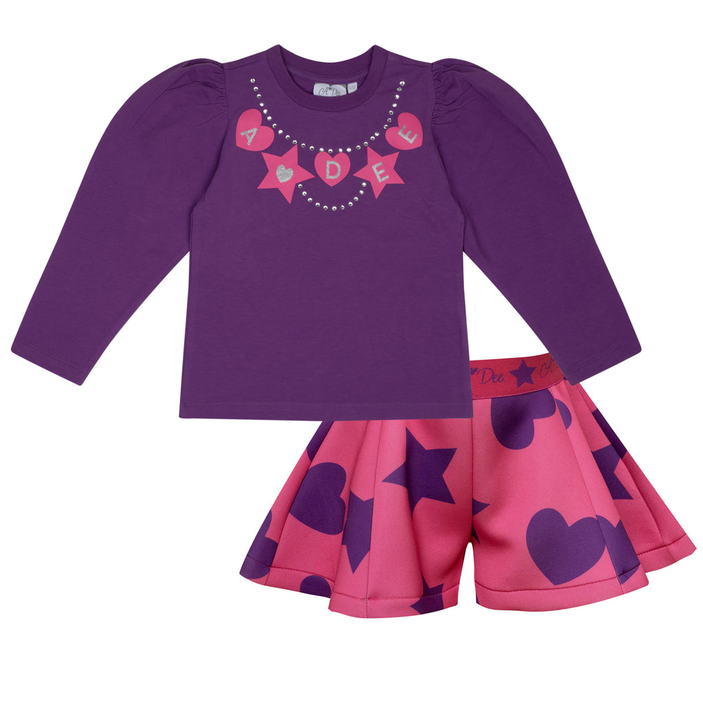 AW24 ADee TIFFANY Bold Purple Hearts & Stars Print Short Set