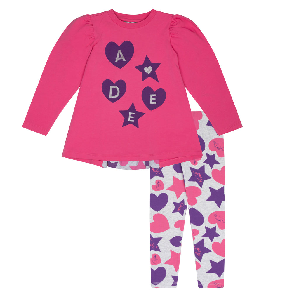 AW24 ADee TALLULAH Hot Pink Hearts & Stars Print Logo Legging Set