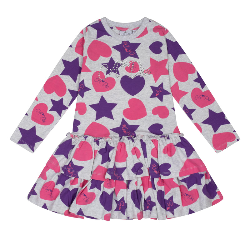 AW24 ADee TILLY Light Grey Hearts & Stars Print Dress