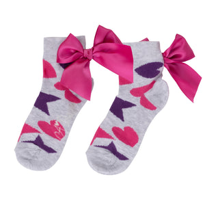 AW24 ADee TAMMY Light Grey Hearts & Stars Print Bow Ankle Socks