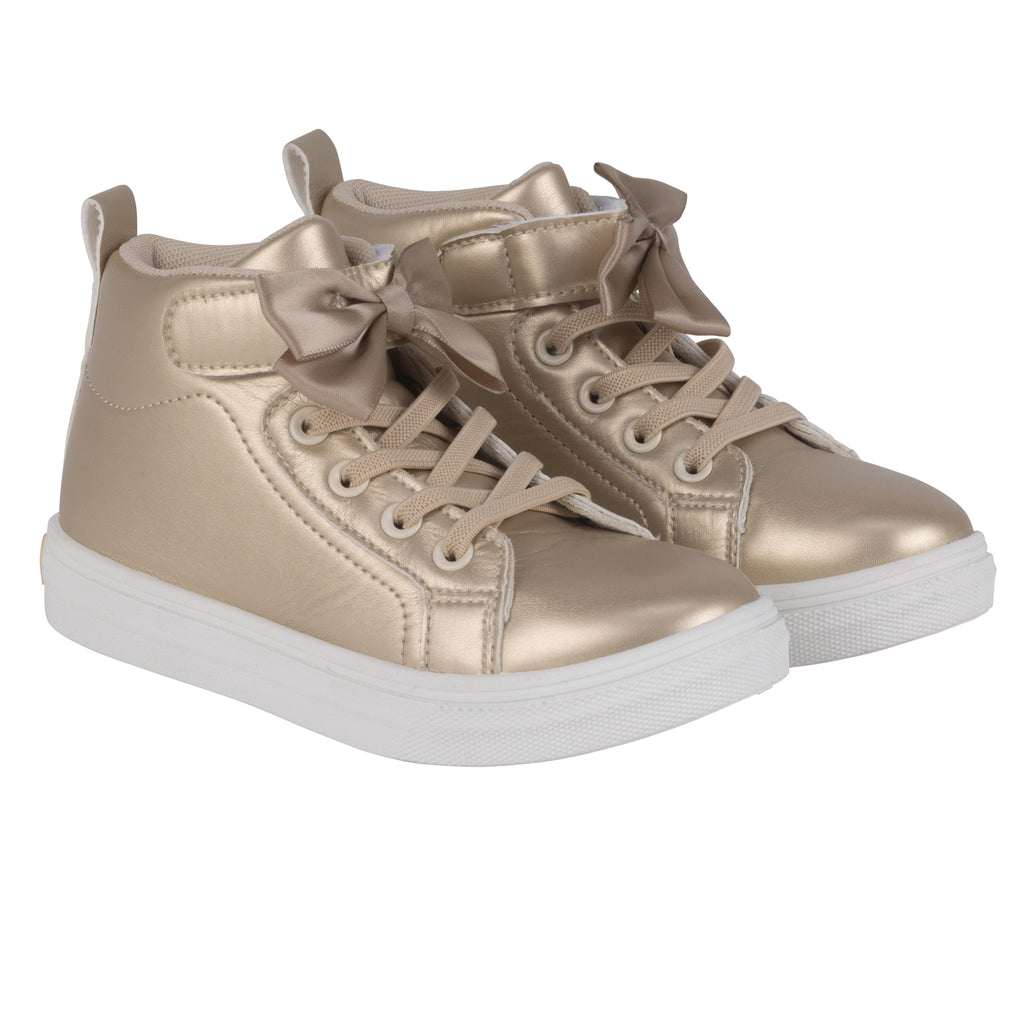 AW24 ADee BOWTIQUE Light Gold Bow Hi Top Trainers