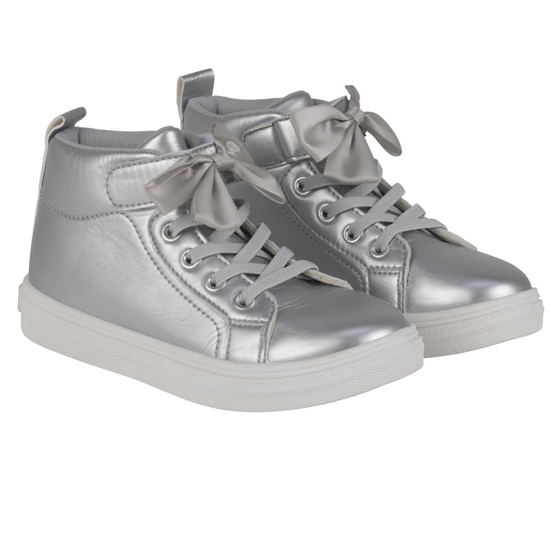 AW24 ADee BOWTIQUE Silver Bow Hi Tops Trainers