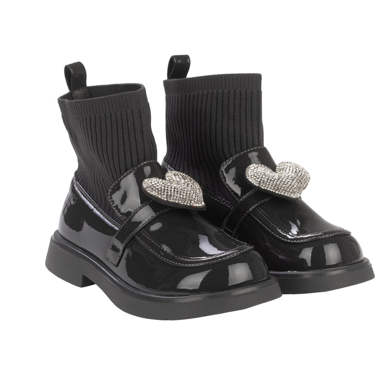 AW24 ADee MARY JANE Back To School Dark Grey Heart Sock Wellies