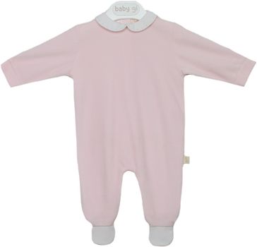 Baby Gi Pale Pink & White Collar Cotton Babygrow