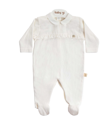 Baby Gi White Pearl Frilly Cotton Babygrow