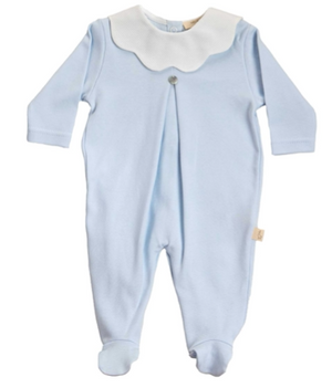 SS24 Baby Gi Pale Blue & White Cotton Scallop Pique Babygrow