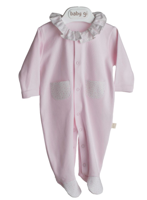 Baby Gi Pale Pink Cotton Stars Pocket Babygrow